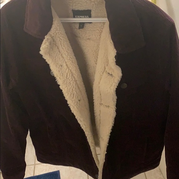 Express Men - Burgundy Corduroy Trucker Jacket - Picture 2 of 2